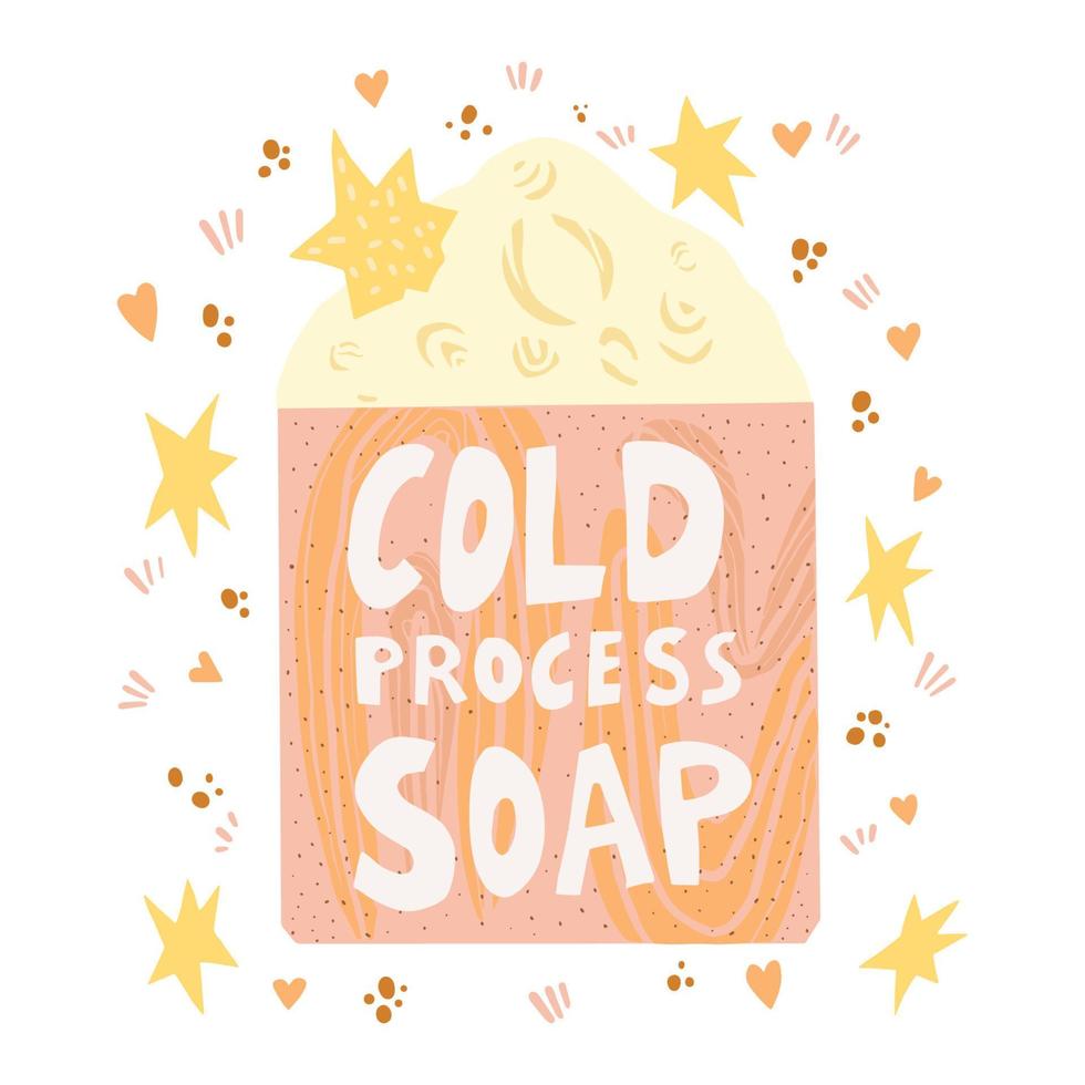 Jabón de proceso en frío hecho a mano con letras vector