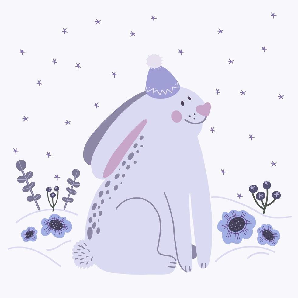 Cute white rabbit hand drawn vector illustration.
