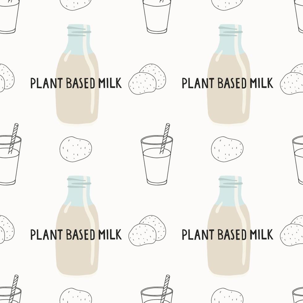 Vegan plant based potato milk seamless pattern on white background vector