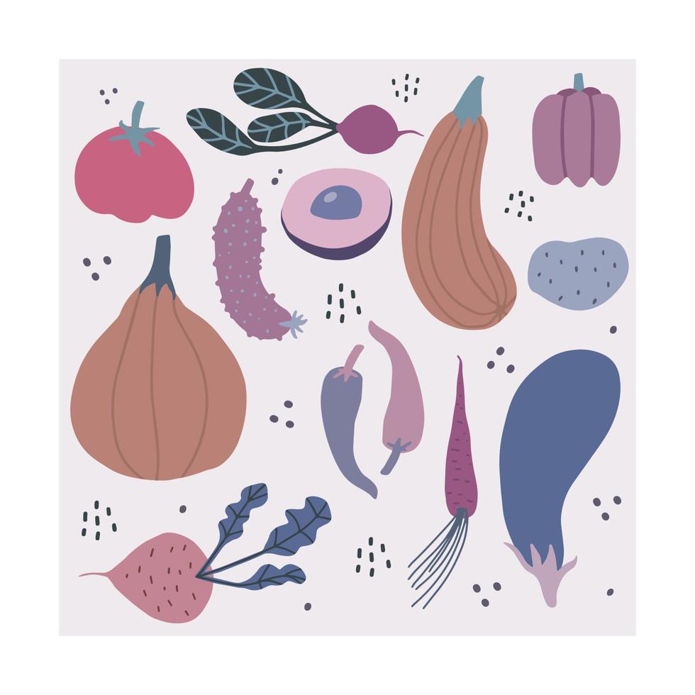 Fresh farm vegetables poster in pastel colors vector