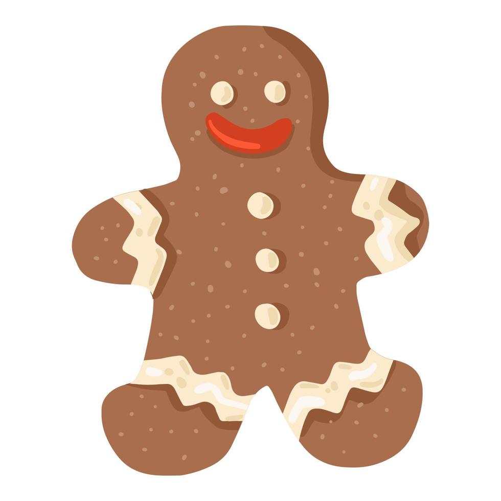 Cute gingerbread man glazed christmas cookie on white background. vector