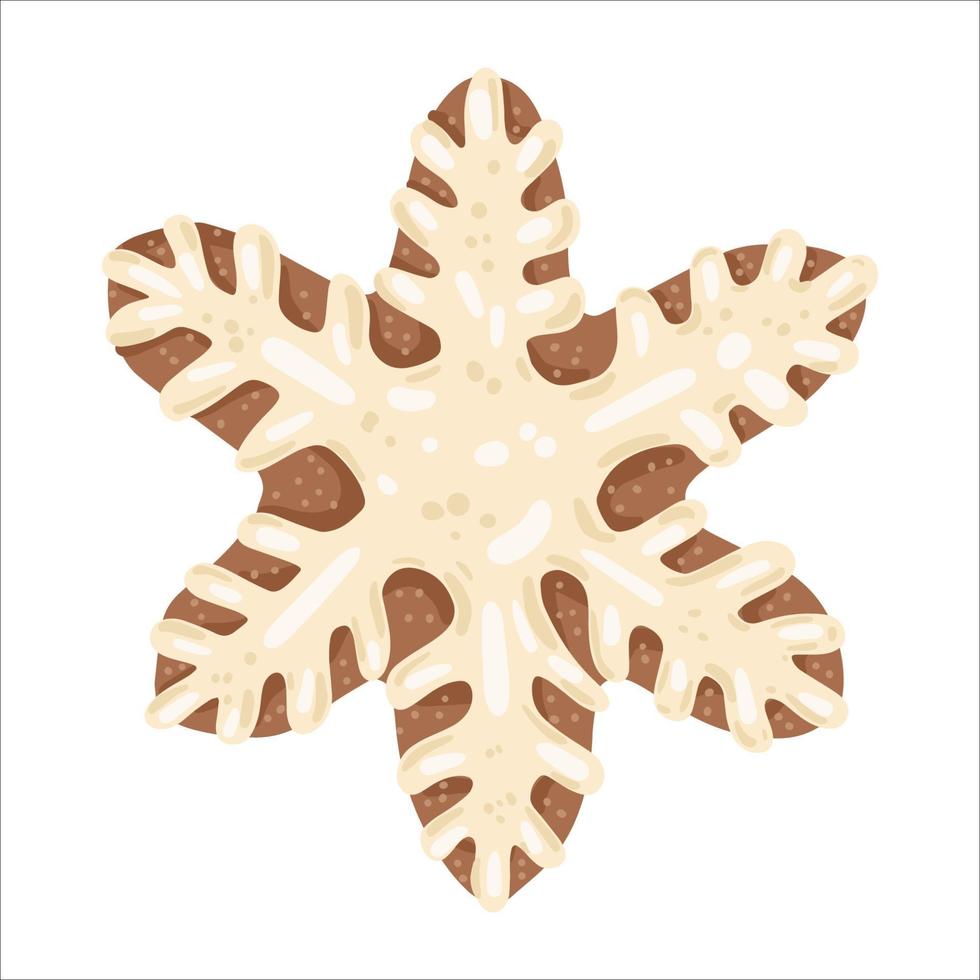 Cute gingerbread snowflake glazed christmas cookie on white background vector