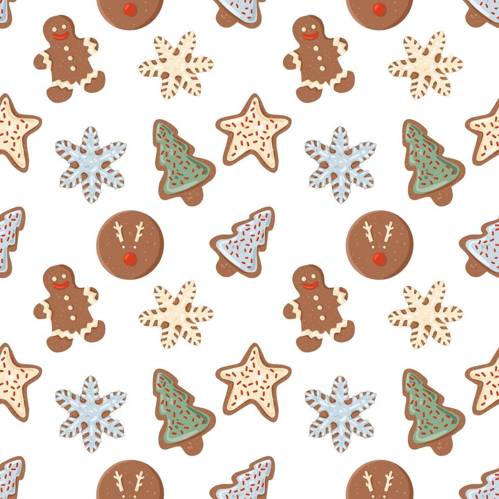 Seamless pattern with gingerbread glazed christmas cookies on white background. vector