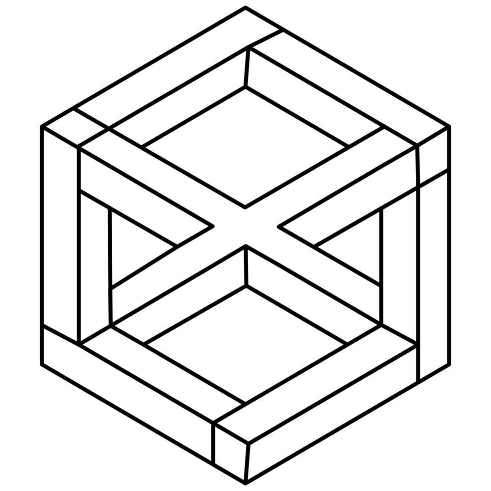 Impossible cube. Line design. Impossible shapes. Optical illusion objects. Optical art. vector