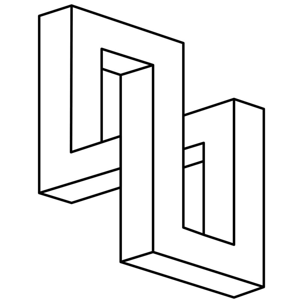 Impossible objects. Line geometric shape. Optical illusion figure. vector