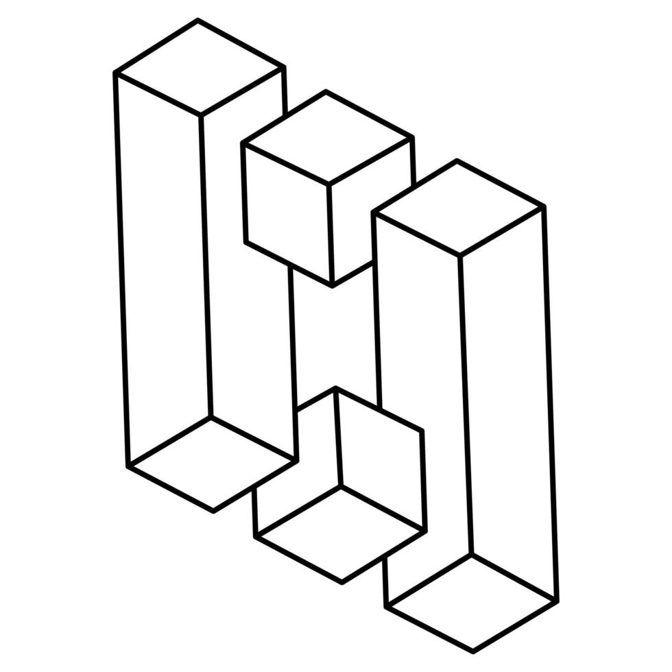 Impossible shapes, square, line design. Optical illusion objects. Op art. vector