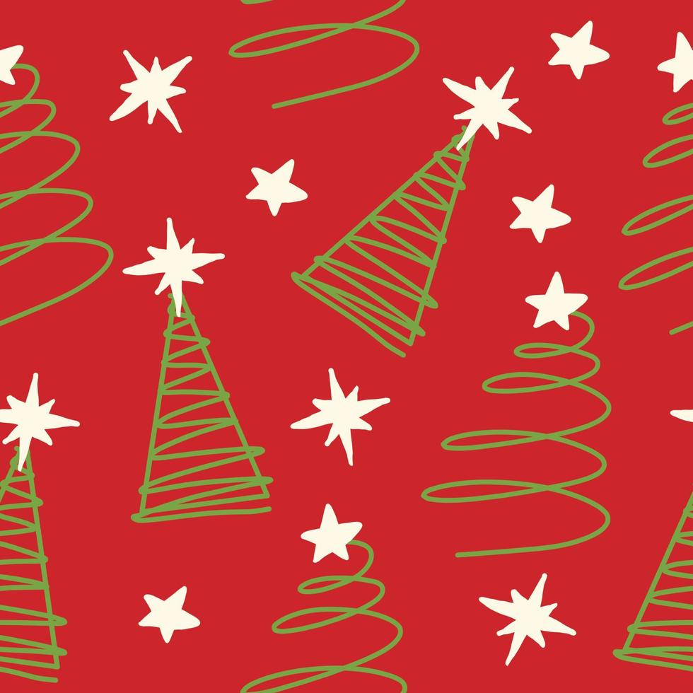 Christmas Tree Seamless Pattern Hand Drawn Doodle vector