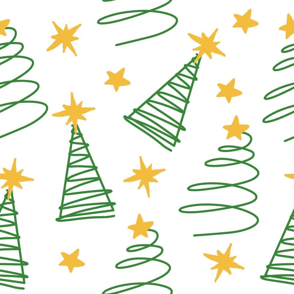 Christmas Tree Seamless Pattern Hand Drawn Doodle vector