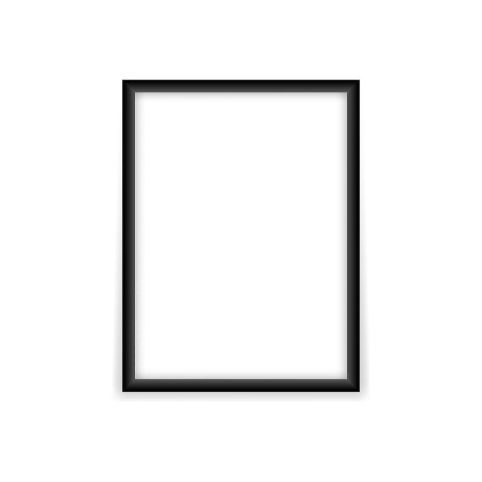 Empty black photo frame mockup. Blank rectangular vertical template with white center realistic design for picture and promotional vector image