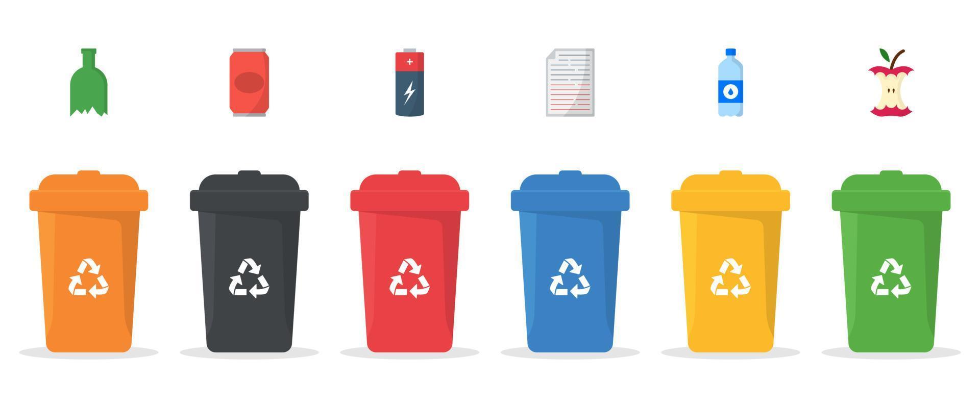 Set of plastic bins for trash separation illustration vector