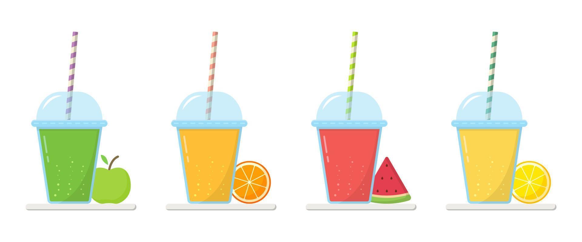 Set of lemonade in glass with cap and straw illustration vector