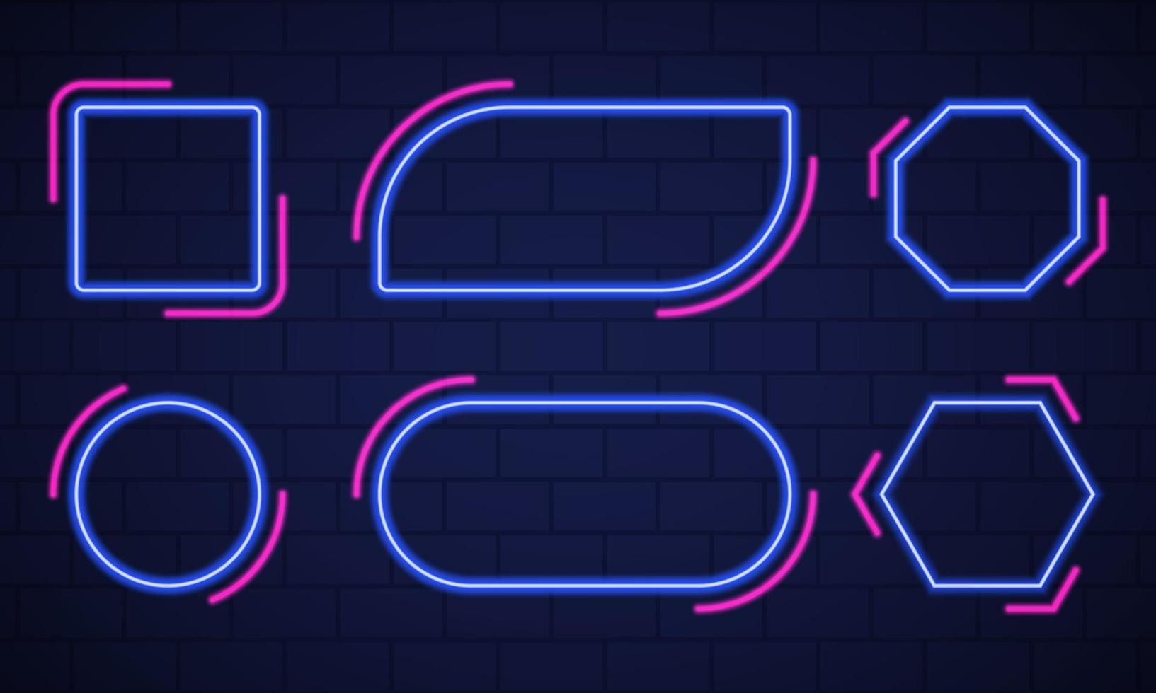 Set of shiny neon frames on dark brick wall background vector