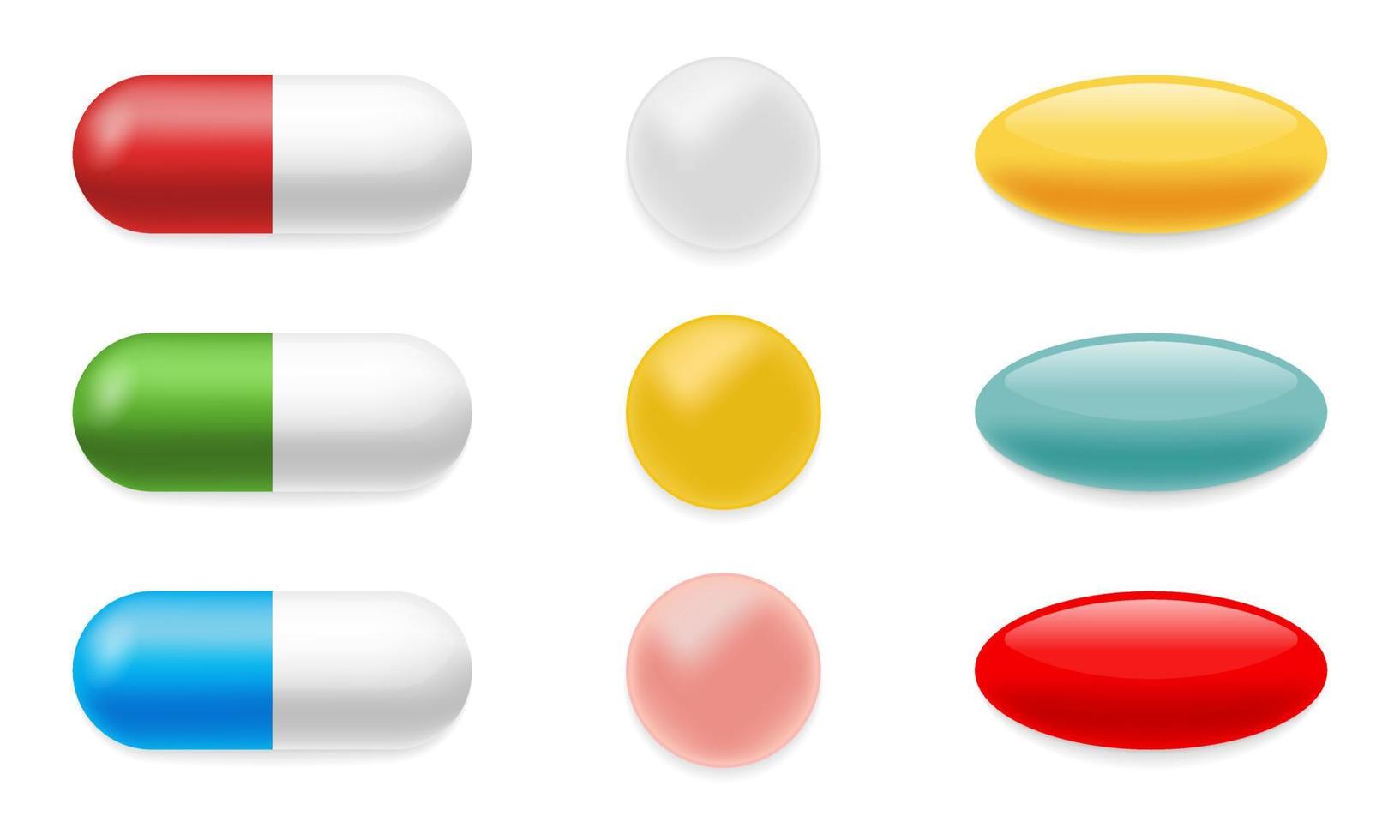 conjunto de ilustración de píldoras de color realista vector