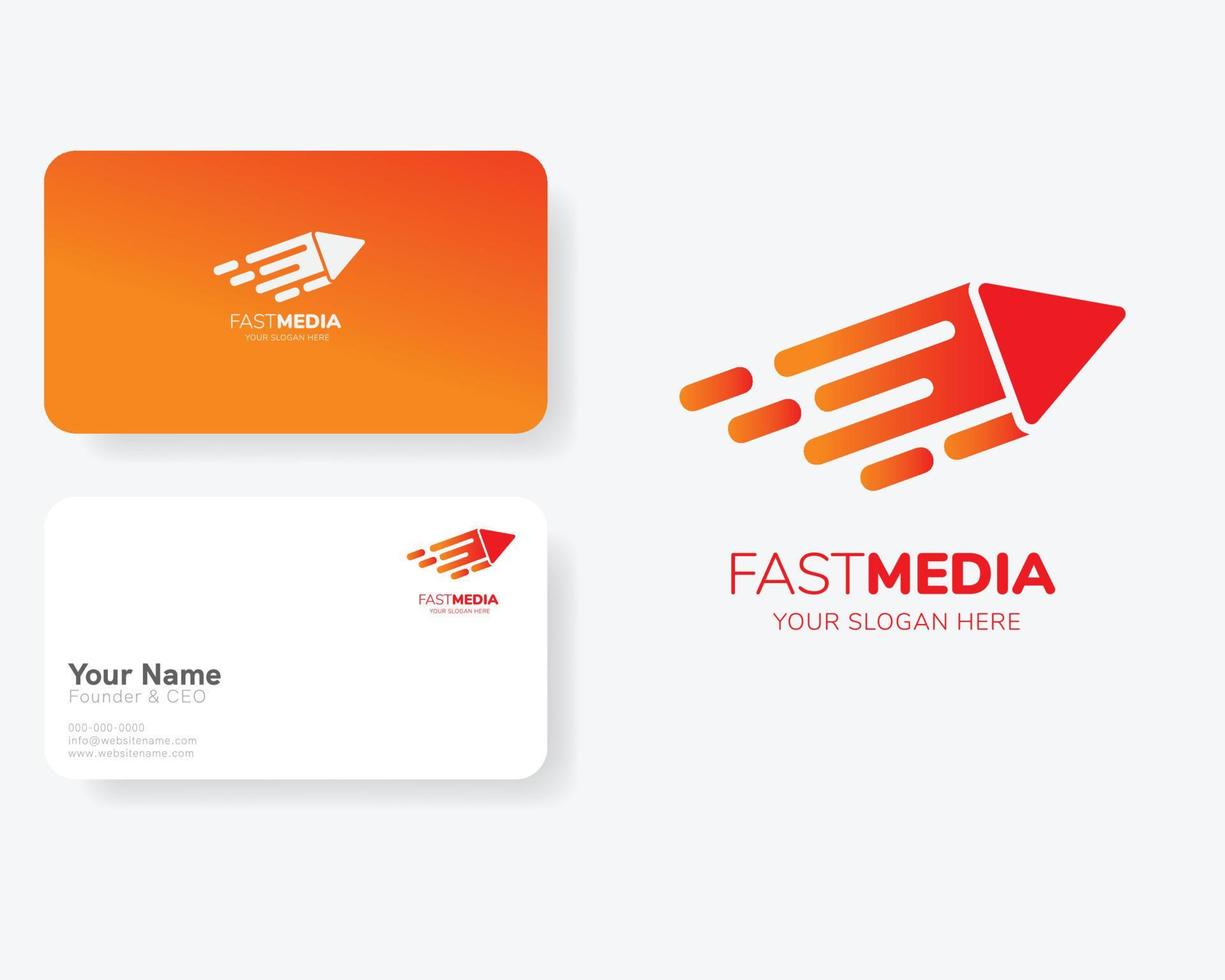 Play Button Growth Media and Speed Represent in Flat Design Logo with Business Card Template vector