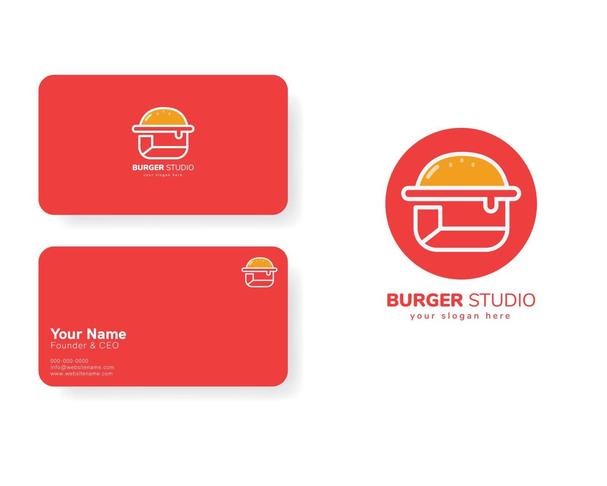 logotipo de comida rápida burger studio con plantilla de tarjeta de visita vector