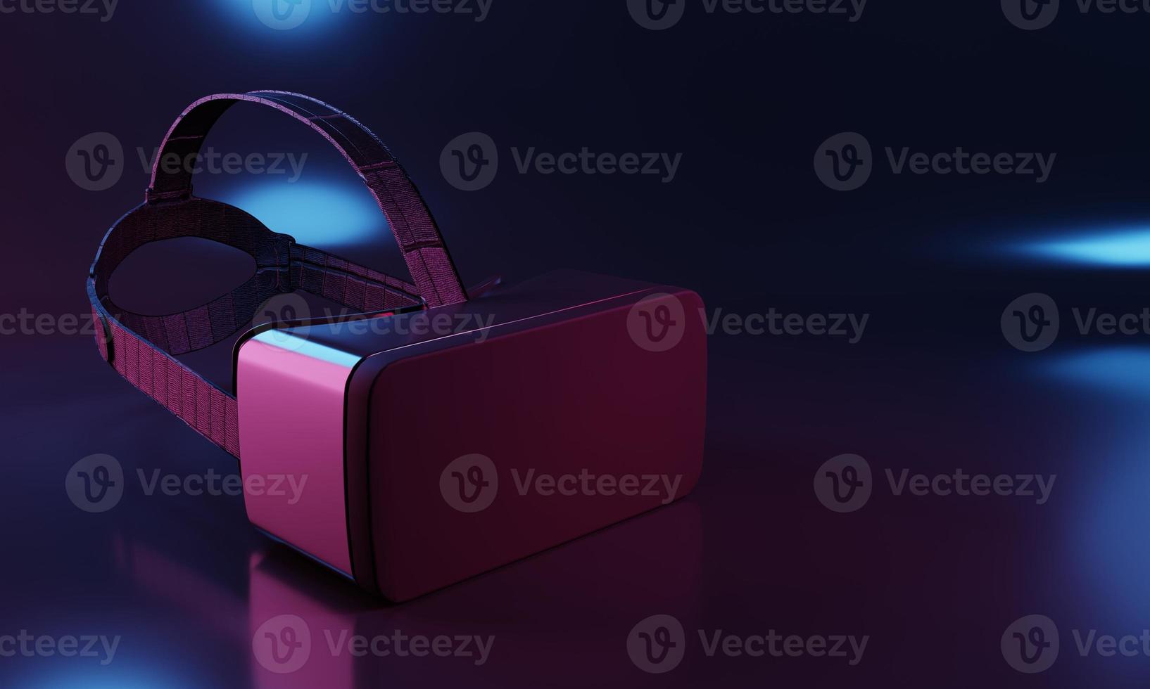 VR Headset with cyberpunk colorful light with copy space. Virtual reality technology and Innovation concept. 3D illustration rendering photo