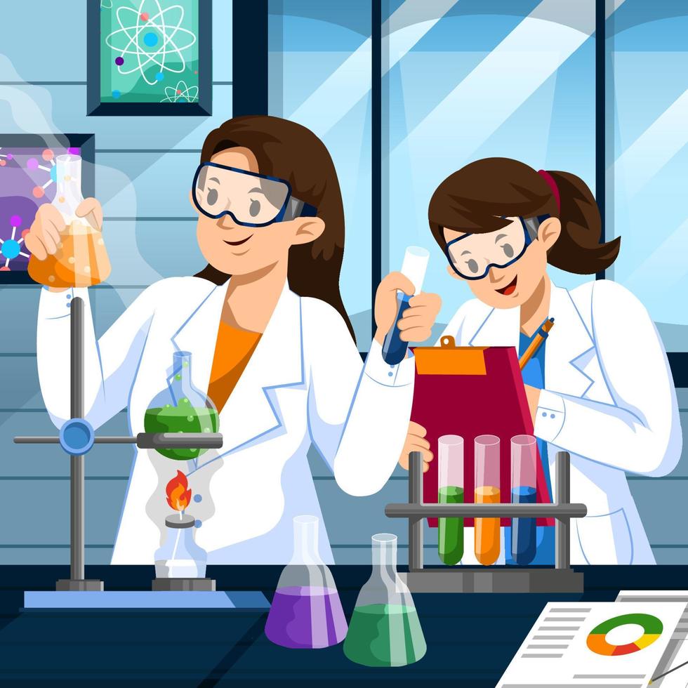 mujeres científicas experimentando en el laboratorio vector