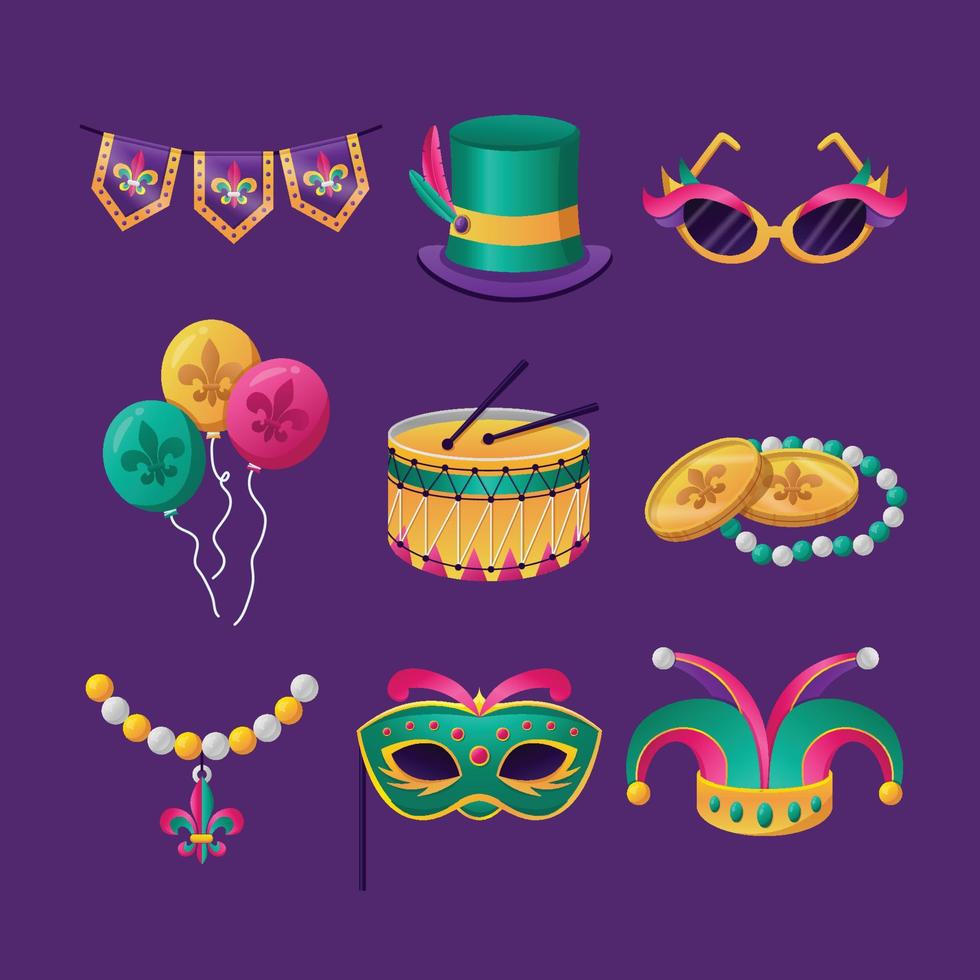 Mardi Gras Carnival Icon Set vector