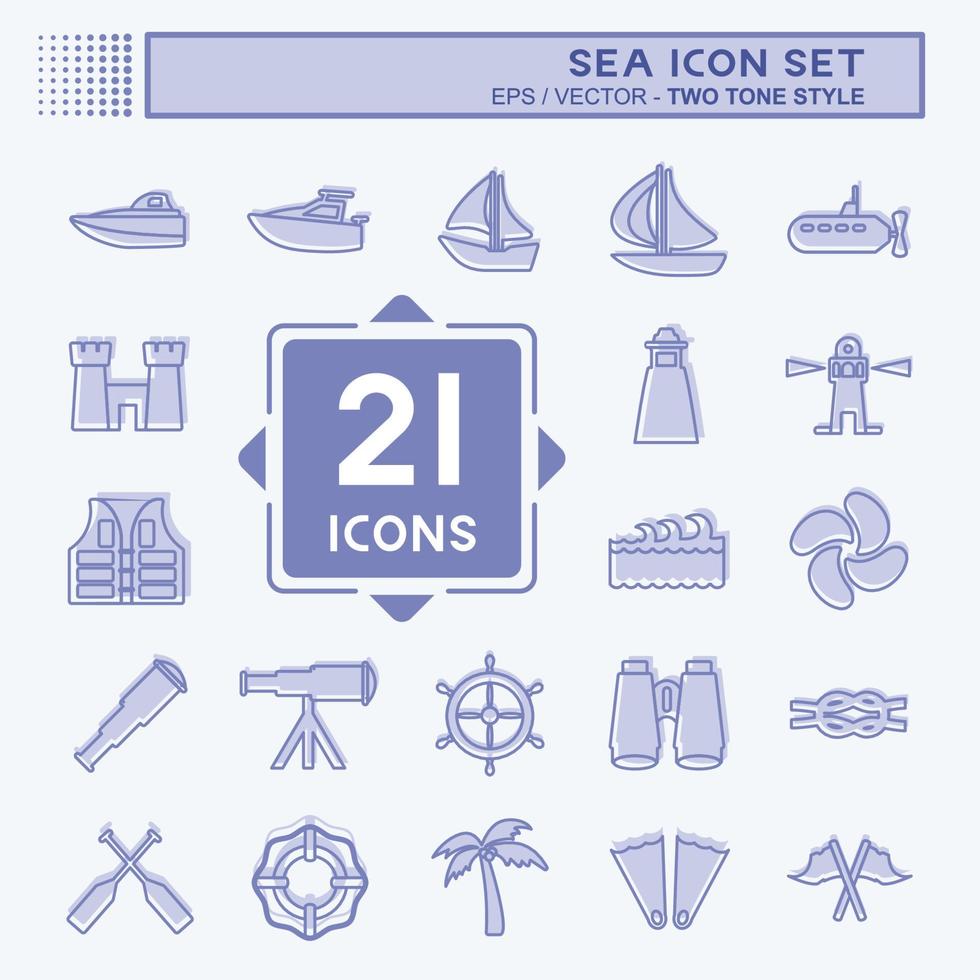 Icon Set Sea - Two Tone Style - Simple illustration,Editable stroke vector