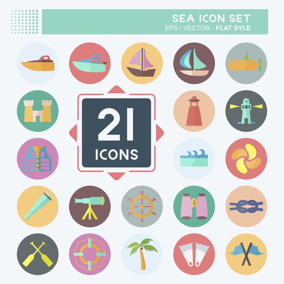 Icon Set Sea - Flat Style - Simple illustration,Editable stroke vector