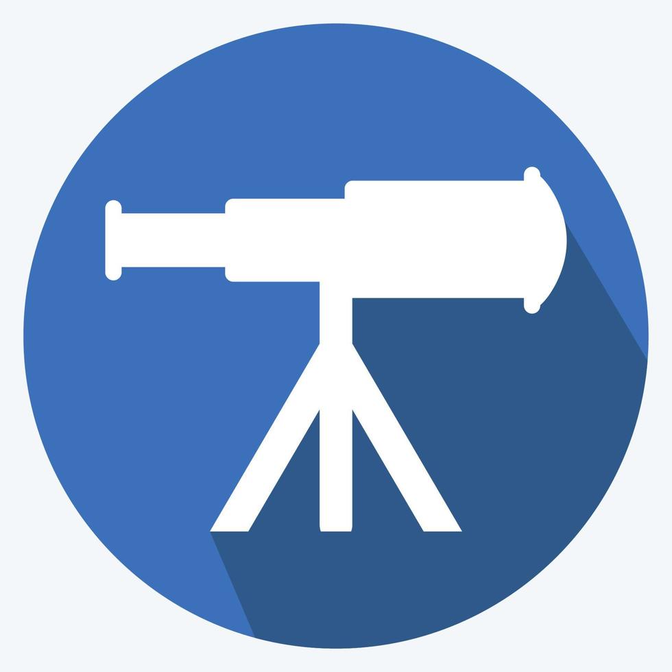 icono de telescopio en el soporte - estilo de sombra larga - ilustración simple, trazo editable vector