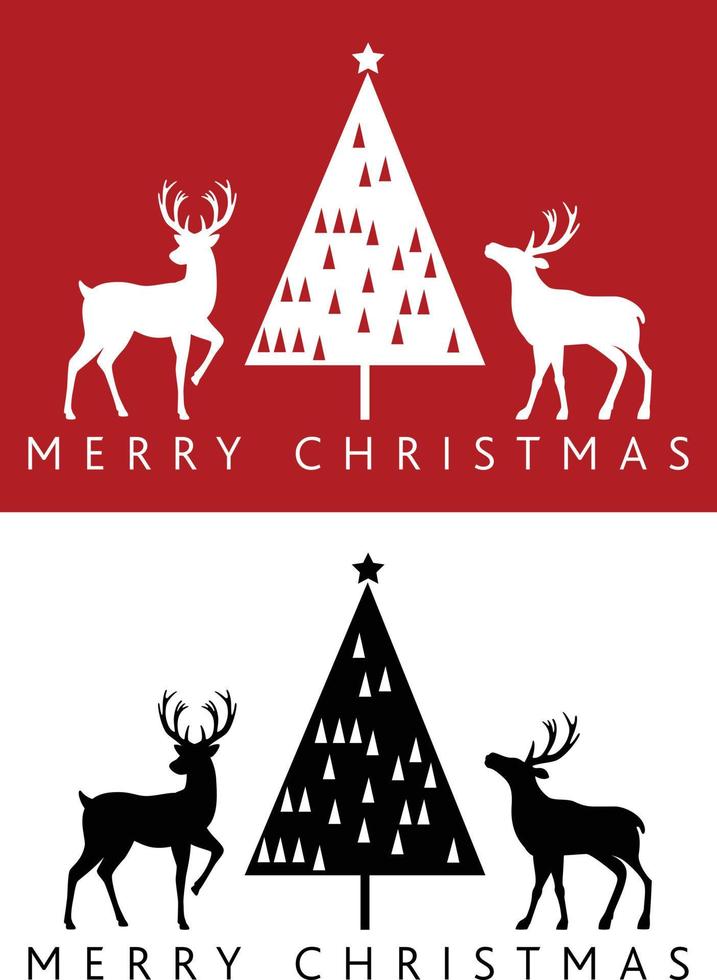 Reindeers and christmas tree merry christmas icon placement design for christmas card, print, decoration, scrapbooking, invitation, stencil, sticker, wallpaper, gift wrapping, flyer vector