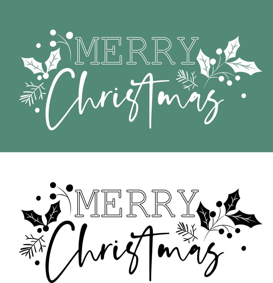 Merry Christmas with leaves and berries decorative placement icon design, for christmas card, print, decoration, scrapbooking, invitation, stencil, sticker, wallpaper, gift wrapping vector