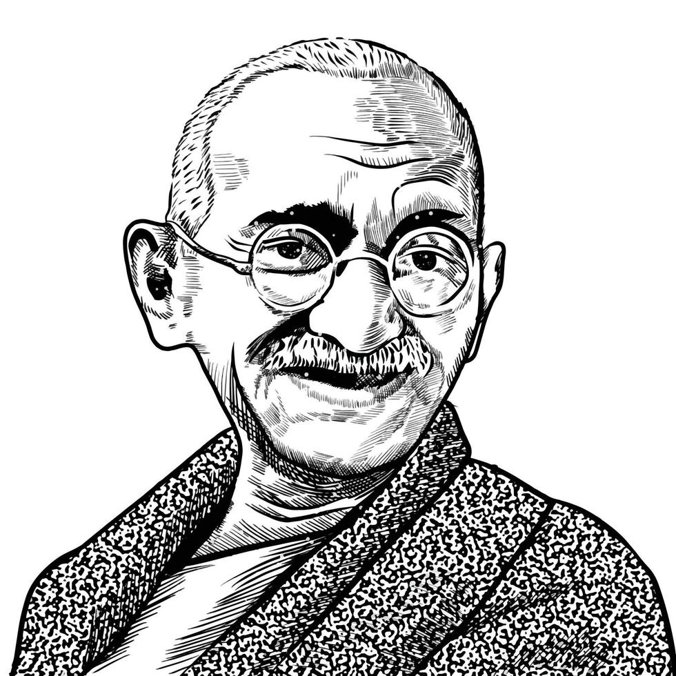 Surakarta, Indonesia, 7 de diciembre de 2021, mahatma gandhi potrait ilustración sobre fondo blanco. vector