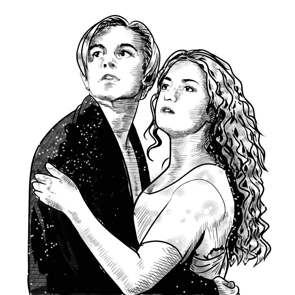 Surakarta, Indonesia, December 6 2021, Jack and Rose Titanic potrait illustration on white background vector