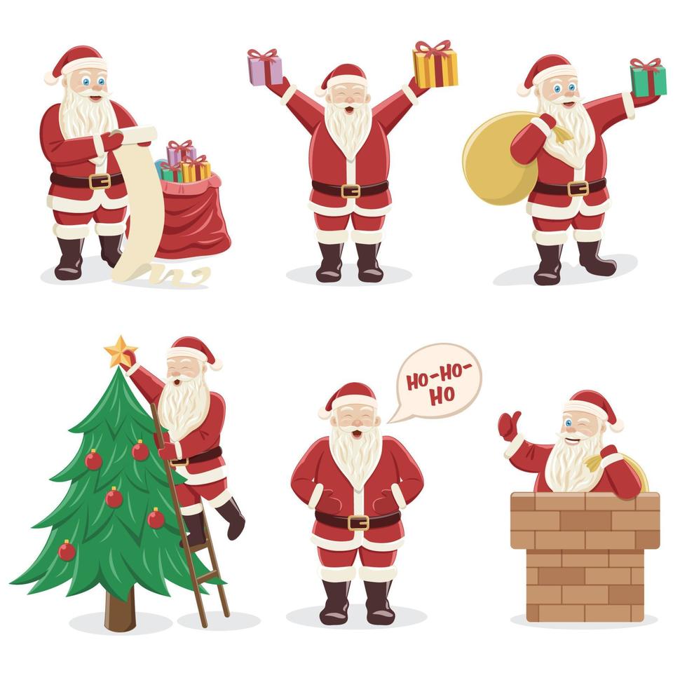 conjunto de ilustración de personaje de santa claus vector