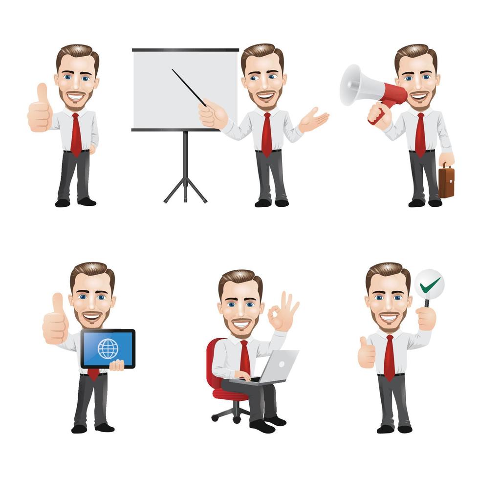 conjunto de carácter empresario en 6 poses diferentes vector