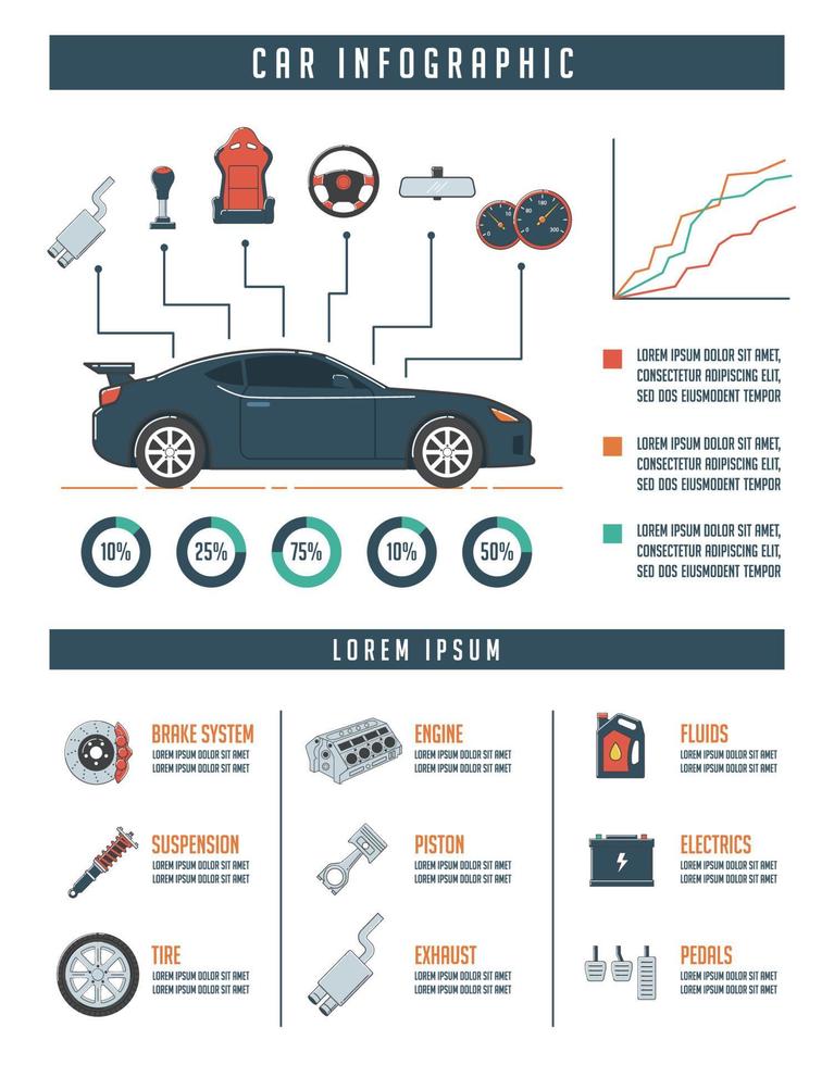 Car infographic template with car parts. Auto service and repair concept. vector