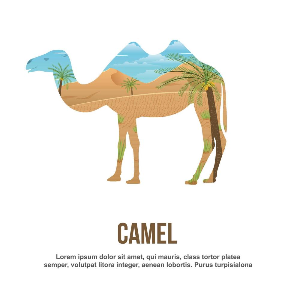 ilustración de doble exposición de camello vector