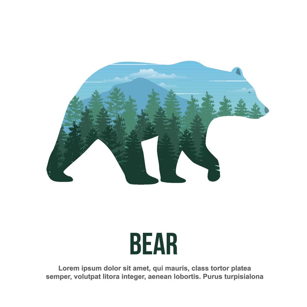 Bear Double Exposure Illustration vector