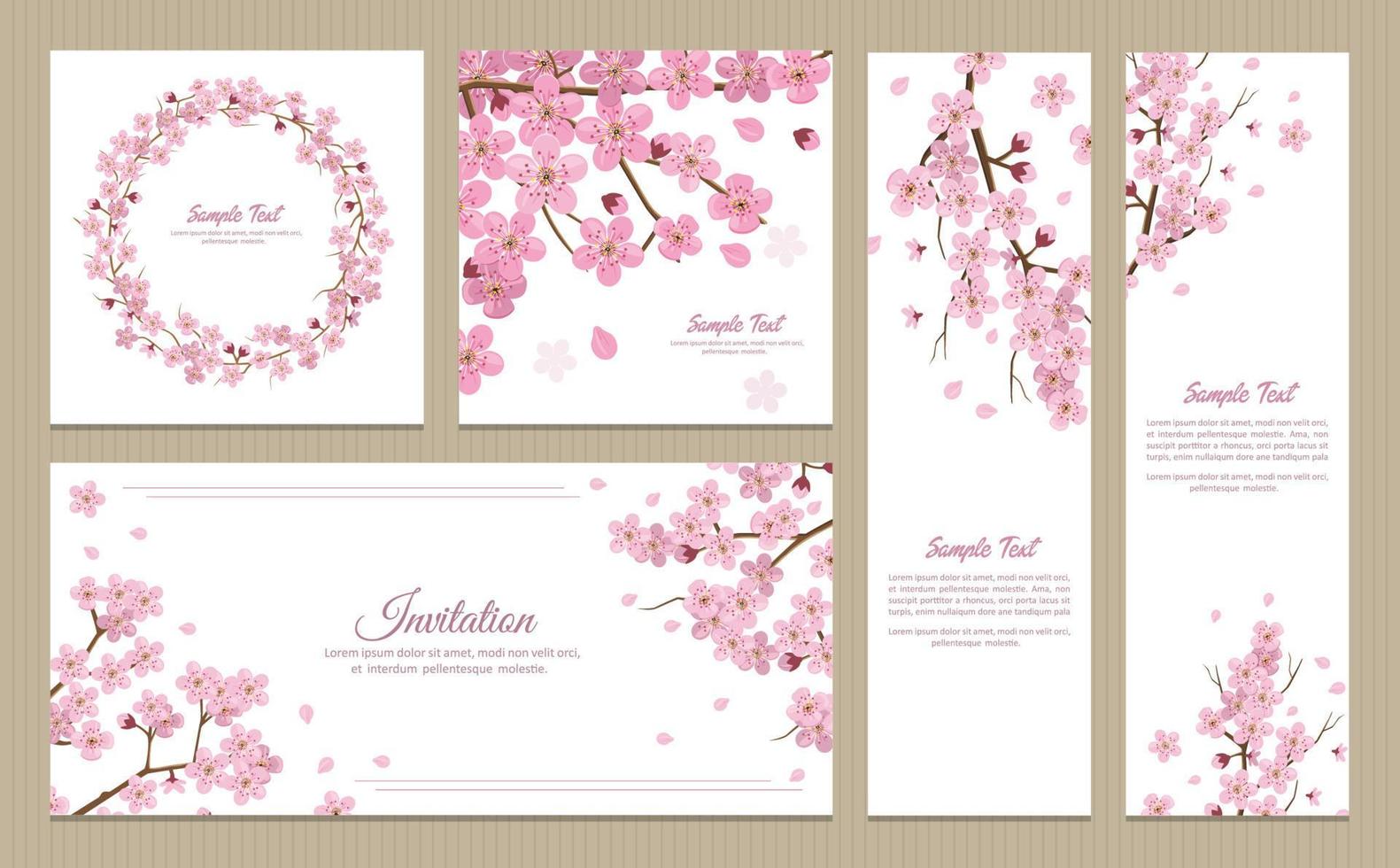 conjunto de tarjetas de felicitación, pancartas y tarjetas de invitación con flores de sakura vector