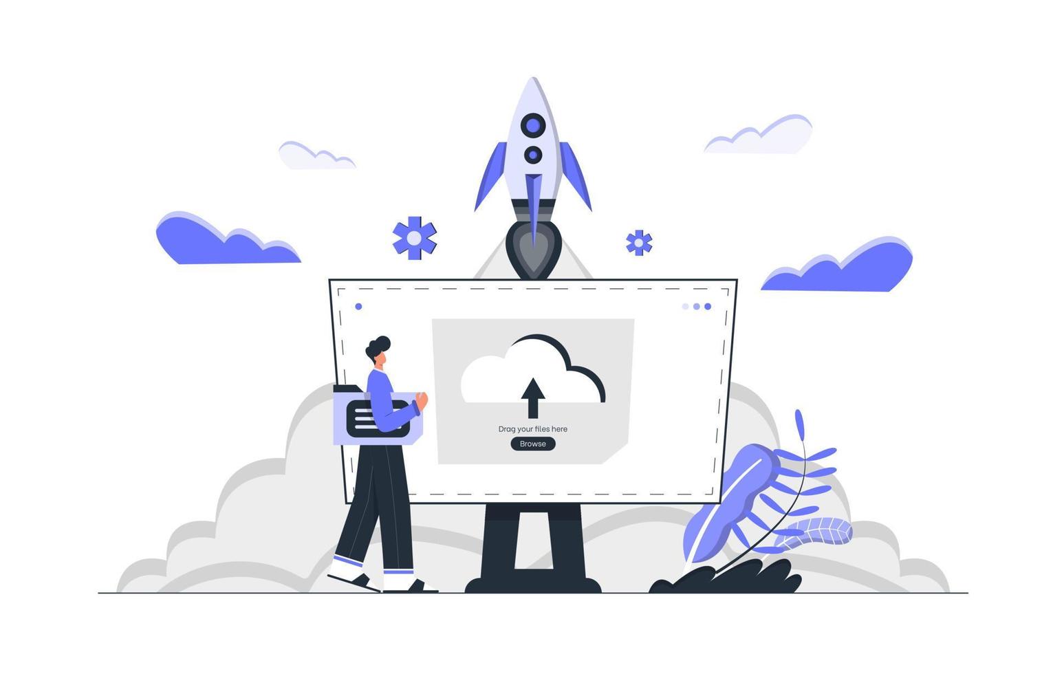 Uploading Files Concept in Flat Illustration vector