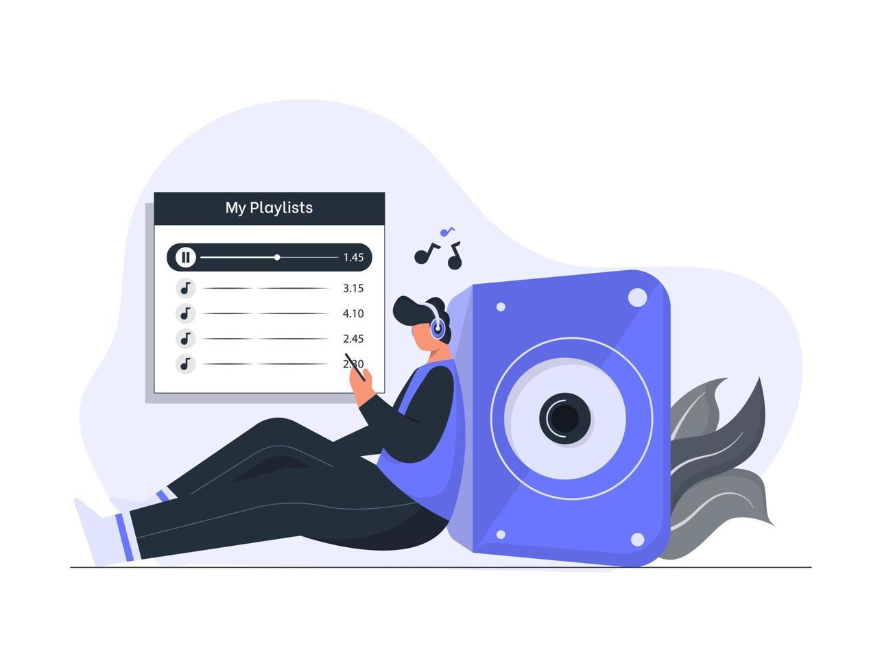 Listening to music on playlist concept flat illustration vector