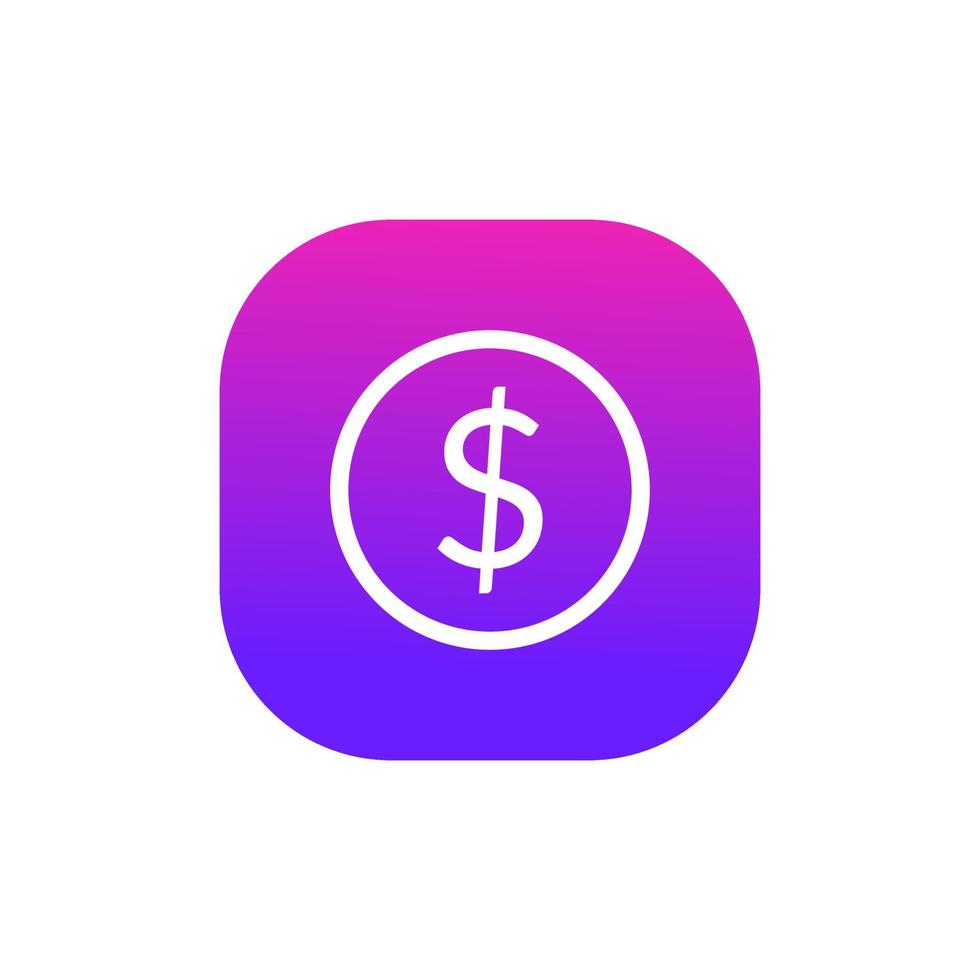 Dollar coin button with gradient purple pink vector