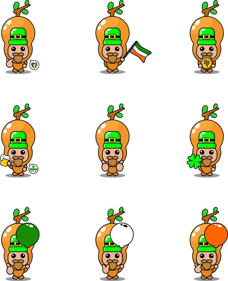 vector personaje de dibujos animados disfraz de mascota tamarindo conjunto de verduras paquete día de san patricio