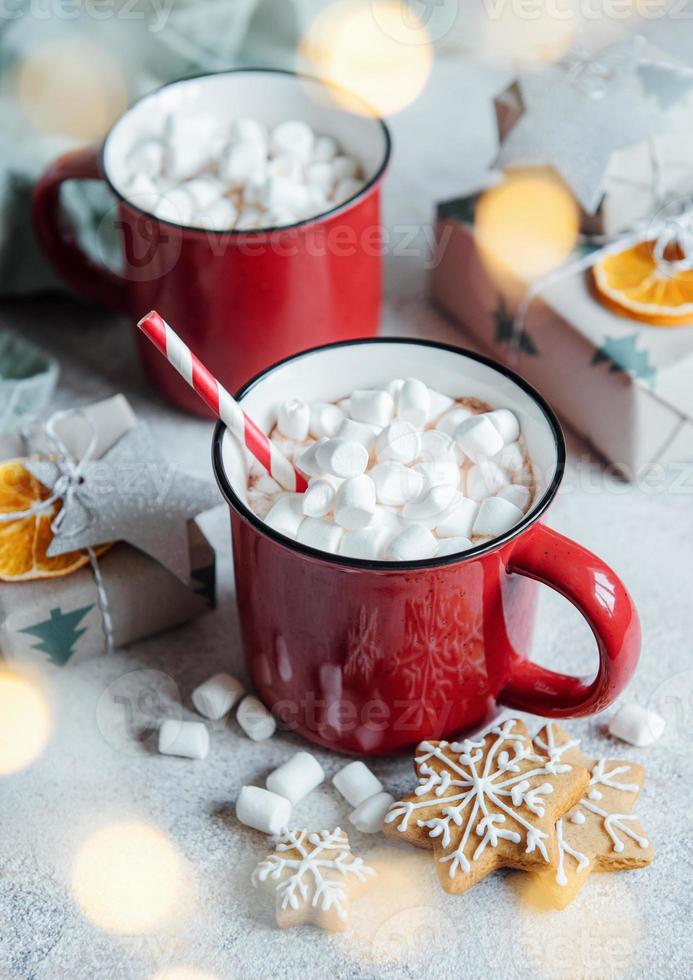 Christmas hot cocoa  in the red cup photo