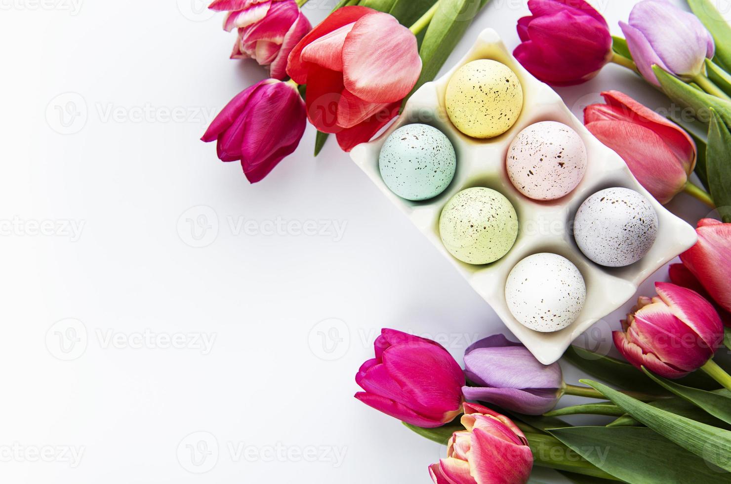 Spring tulips and easter eggs photo