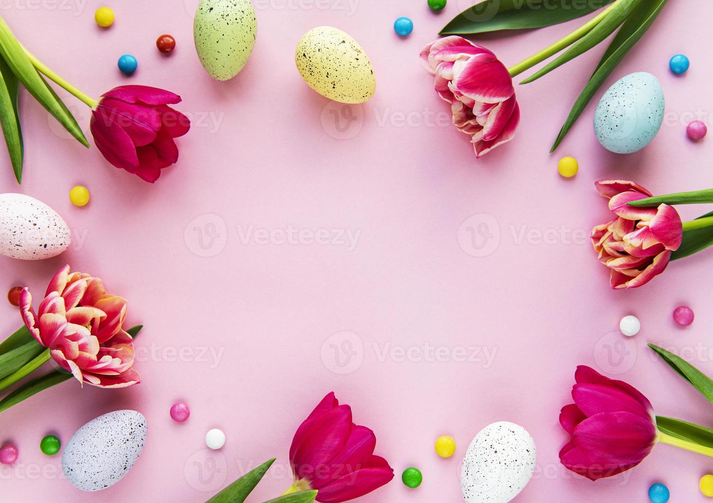 Spring tulips and easter eggs photo