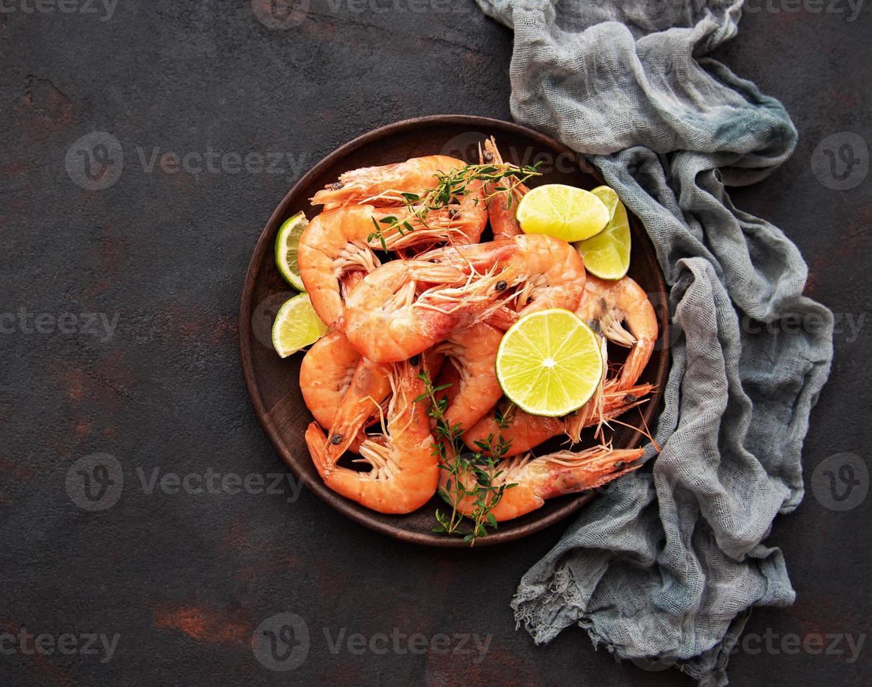 Shrimps served on a plate photo