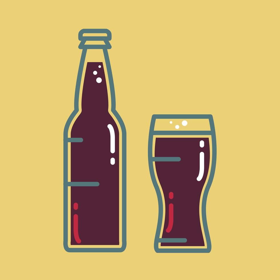 Cocktail, cold beer or juice bottle with glass vector