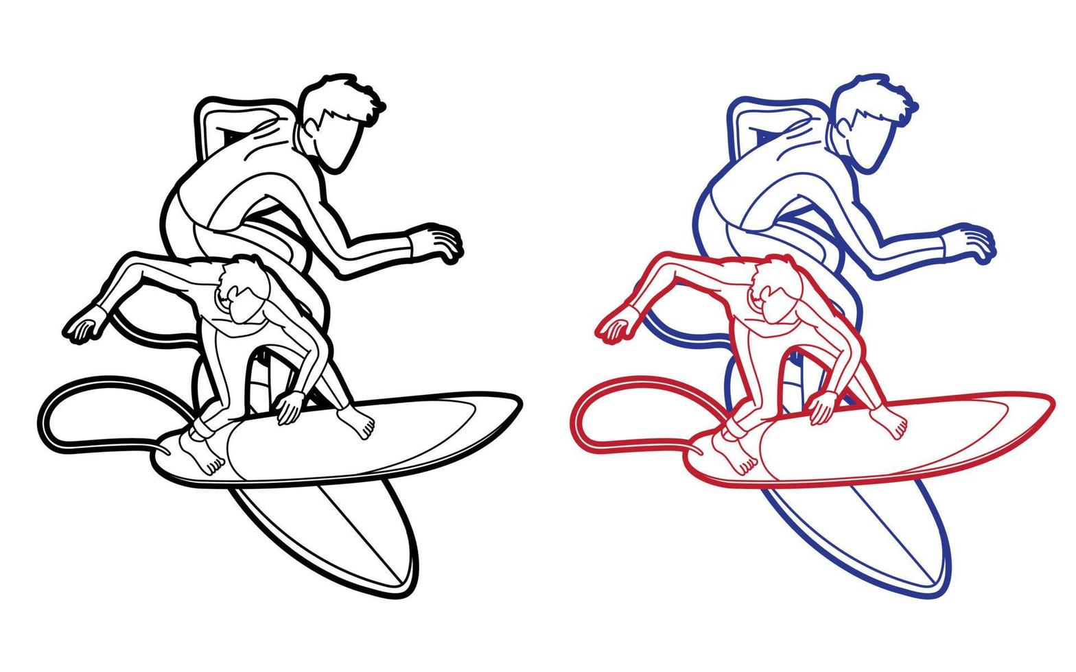 Outline Surfer Action Surfing Sport Players vector