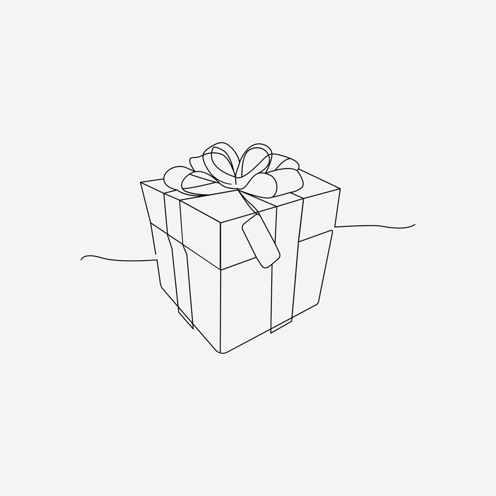 Continuous line drawing gift box with ribbon vector