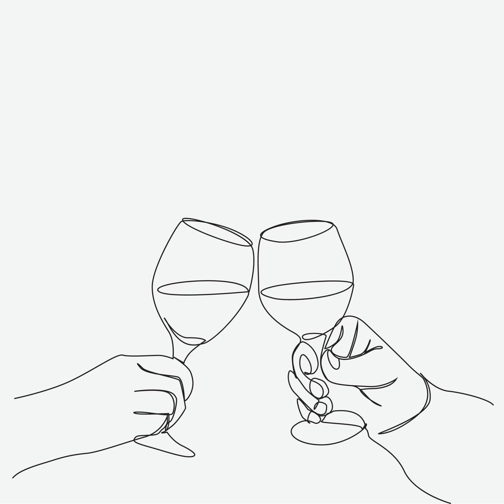 Continuous One Line Drawing Of Cheers Of Wine Glass vector