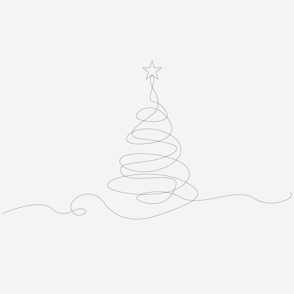 Christmas tree one line drawing vector