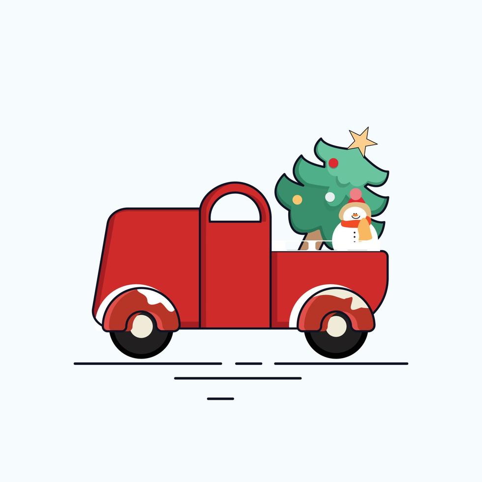 Red Car And Christmas Tree Vector Card