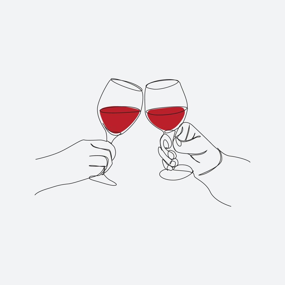 Continuous One Line Drawing of Cheers Two Glasses for Party Celebration vector
